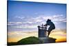 The Grape Crusher Statue agains Dramatic Sky, Napa Valley, California-George Oze-Stretched Canvas