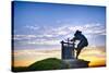 The Grape Crusher Statue agains Dramatic Sky, Napa Valley, California-George Oze-Stretched Canvas