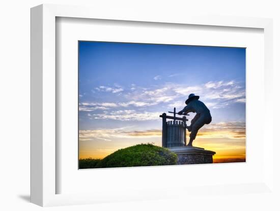 The Grape Crusher Statue agains Dramatic Sky, Napa Valley, California-George Oze-Framed Photographic Print