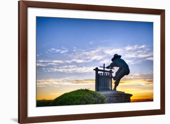 The Grape Crusher Statue agains Dramatic Sky, Napa Valley, California-George Oze-Framed Photographic Print