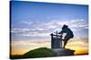 The Grape Crusher Statue agains Dramatic Sky, Napa Valley, California-George Oze-Stretched Canvas