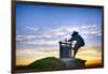 The Grape Crusher Statue agains Dramatic Sky, Napa Valley, California-George Oze-Framed Photographic Print