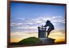 The Grape Crusher Statue agains Dramatic Sky, Napa Valley, California-George Oze-Framed Photographic Print