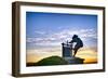 The Grape Crusher Statue agains Dramatic Sky, Napa Valley, California-George Oze-Framed Photographic Print