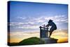 The Grape Crusher Statue agains Dramatic Sky, Napa Valley, California-George Oze-Stretched Canvas