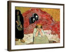 The Grape Harvest at Arles. 'Miseres Humaines', 1888 (Oil on Sackcloth of Jute)-Paul Gauguin-Framed Giclee Print
