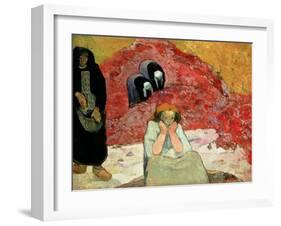 The Grape Harvest at Arles. 'Miseres Humaines', 1888 (Oil on Sackcloth of Jute)-Paul Gauguin-Framed Giclee Print