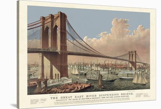 The Great East River Suspension Bridge, 1877-Vintage Reproduction-Stretched Canvas