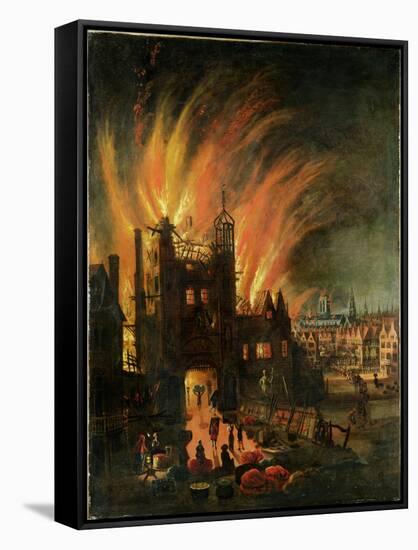 The Great Fire of London (September 1666) with Ludgate and Old St Paul's, c.1670-English-Framed Stretched Canvas