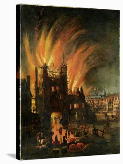 The Great Fire of London (September 1666) with Ludgate and Old St Paul's, c.1670-English-Stretched Canvas