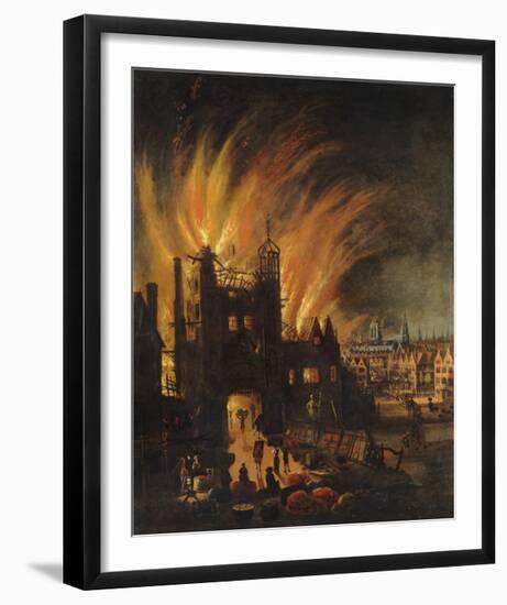 The Great Fire of London, with Ludgate and Old St. Paul's-17th Century School-Framed Premium Giclee Print