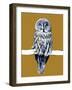 The Great Grey Owl on Golden Yellow, 2020, (Pen and Ink)-Mike Davis-Framed Giclee Print