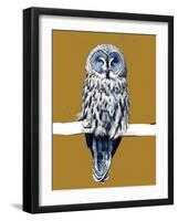 The Great Grey Owl on Golden Yellow, 2020, (Pen and Ink)-Mike Davis-Framed Giclee Print