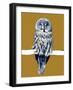 The Great Grey Owl on Golden Yellow, 2020, (Pen and Ink)-Mike Davis-Framed Giclee Print