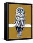 The Great Grey Owl on Golden Yellow, 2020, (Pen and Ink)-Mike Davis-Framed Stretched Canvas
