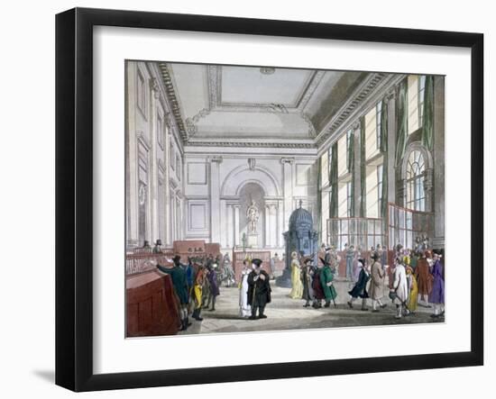 The Great Hall at Bank of England, City of London, 1809-Augustus Charles Pugin-Framed Giclee Print