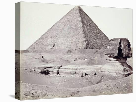 The Great Pyramid, with the Sphinx in the Foreground, El-Geezah, 1858 (B/W Photo)-Francis Frith-Stretched Canvas