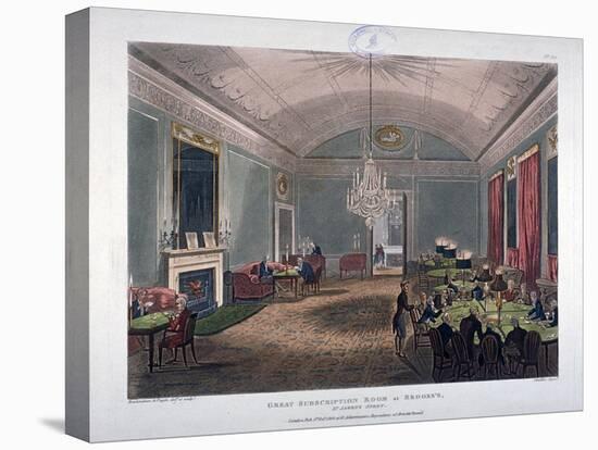 The Great Subscription Room, Interior of the Brooks's Club, St James's Street, London, 1808-Augustus Charles Pugin-Stretched Canvas