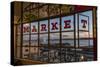 The Great Wheel Framed in Pike Market Place Windows in Seattle, Washington State, Usa-Chuck Haney-Stretched Canvas