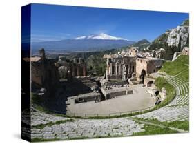 The Greek Amphitheatre and Mount Etna, Taormina, Sicily, Italy, Europe-Stuart Black-Stretched Canvas