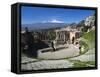 The Greek Amphitheatre and Mount Etna, Taormina, Sicily, Italy, Europe-Stuart Black-Framed Stretched Canvas