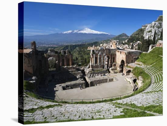 The Greek Amphitheatre and Mount Etna, Taormina, Sicily, Italy, Europe-Stuart Black-Stretched Canvas