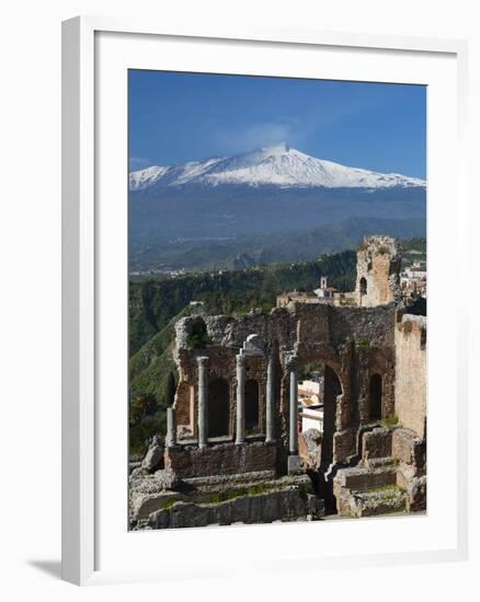 The Greek Amphitheatre and Mount Etna, Taormina, Sicily, Italy, Europe-Stuart Black-Framed Photographic Print