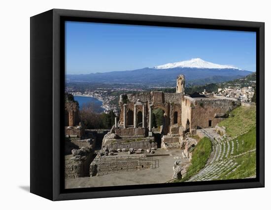 The Greek Amphitheatre and Mount Etna, Taormina, Sicily, Italy, Europe-Stuart Black-Framed Stretched Canvas