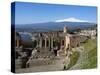 The Greek Amphitheatre and Mount Etna, Taormina, Sicily, Italy, Europe-Stuart Black-Stretched Canvas