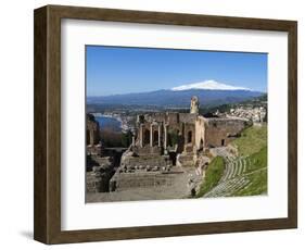 The Greek Amphitheatre and Mount Etna, Taormina, Sicily, Italy, Europe-Stuart Black-Framed Photographic Print