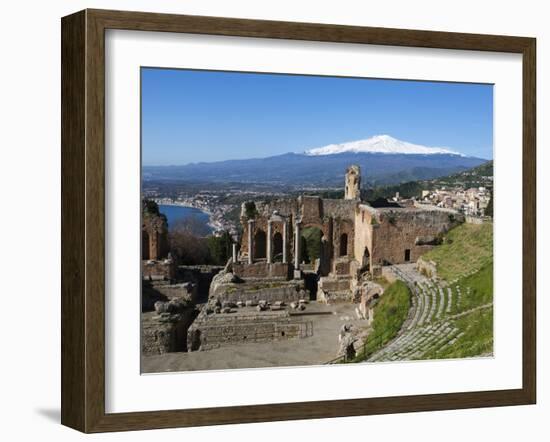 The Greek Amphitheatre and Mount Etna, Taormina, Sicily, Italy, Europe-Stuart Black-Framed Photographic Print