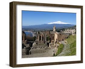 The Greek Amphitheatre and Mount Etna, Taormina, Sicily, Italy, Europe-Stuart Black-Framed Photographic Print