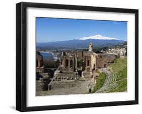 The Greek Amphitheatre and Mount Etna, Taormina, Sicily, Italy, Europe-Stuart Black-Framed Photographic Print