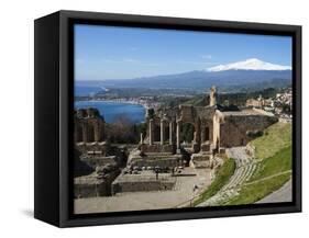 The Greek Amphitheatre and Mount Etna, Taormina, Sicily, Italy, Mediterranean, Europe-Stuart Black-Framed Stretched Canvas