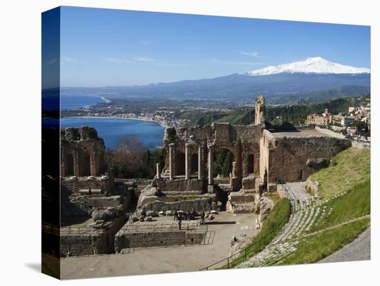 The Greek Amphitheatre and Mount Etna, Taormina, Sicily, Italy, Mediterranean, Europe-Stuart Black-Stretched Canvas