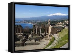 The Greek Amphitheatre and Mount Etna, Taormina, Sicily, Italy, Mediterranean, Europe-Stuart Black-Framed Stretched Canvas