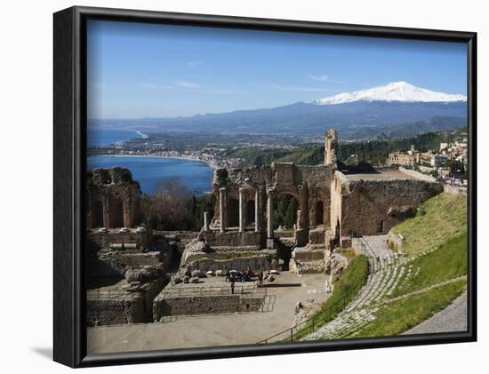 The Greek Amphitheatre and Mount Etna, Taormina, Sicily, Italy, Mediterranean, Europe-Stuart Black-Framed Photographic Print