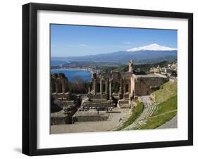 The Greek Amphitheatre and Mount Etna, Taormina, Sicily, Italy, Mediterranean, Europe-Stuart Black-Framed Photographic Print