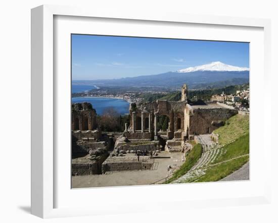 The Greek Amphitheatre and Mount Etna, Taormina, Sicily, Italy, Mediterranean, Europe-Stuart Black-Framed Photographic Print