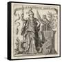 The Greek Goddess of Wisdom with Her Owl and a a Dragon-null-Framed Stretched Canvas