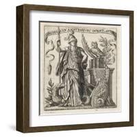 The Greek Goddess of Wisdom with Her Owl and a a Dragon-null-Framed Art Print