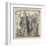 The Greek Goddess of Wisdom with Her Owl and a a Dragon-null-Framed Art Print