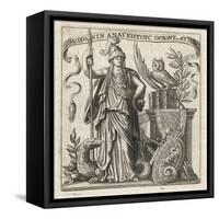 The Greek Goddess of Wisdom with Her Owl and a a Dragon-null-Framed Stretched Canvas