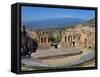 The Greek Theatre and Mount Etna, Taormina, Sicily, Italy-Peter Adams-Framed Stretched Canvas