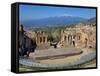 The Greek Theatre and Mount Etna, Taormina, Sicily, Italy-Peter Adams-Framed Stretched Canvas