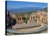 The Greek Theatre and Mount Etna, Taormina, Sicily, Italy-Peter Adams-Stretched Canvas