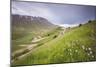 The green hills in bloom frame the medieval village, Castelluccio di Norcia, Umbria, Italy-Roberto Moiola-Mounted Photographic Print