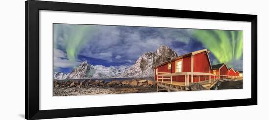 The Green Light of the Aurora Borealis Lights Up Fishermans Cabins-ClickAlps-Framed Photographic Print