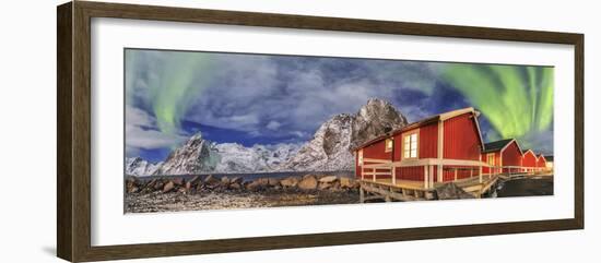 The Green Light of the Aurora Borealis Lights Up Fishermans Cabins-ClickAlps-Framed Photographic Print