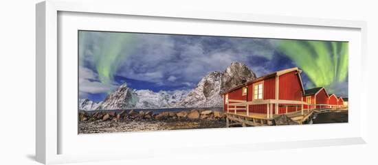 The Green Light of the Aurora Borealis Lights Up Fishermans Cabins-ClickAlps-Framed Photographic Print